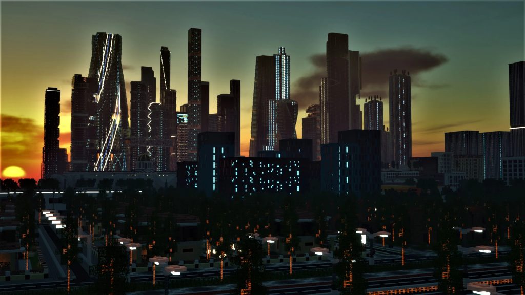 minecraft skyscrapers at night