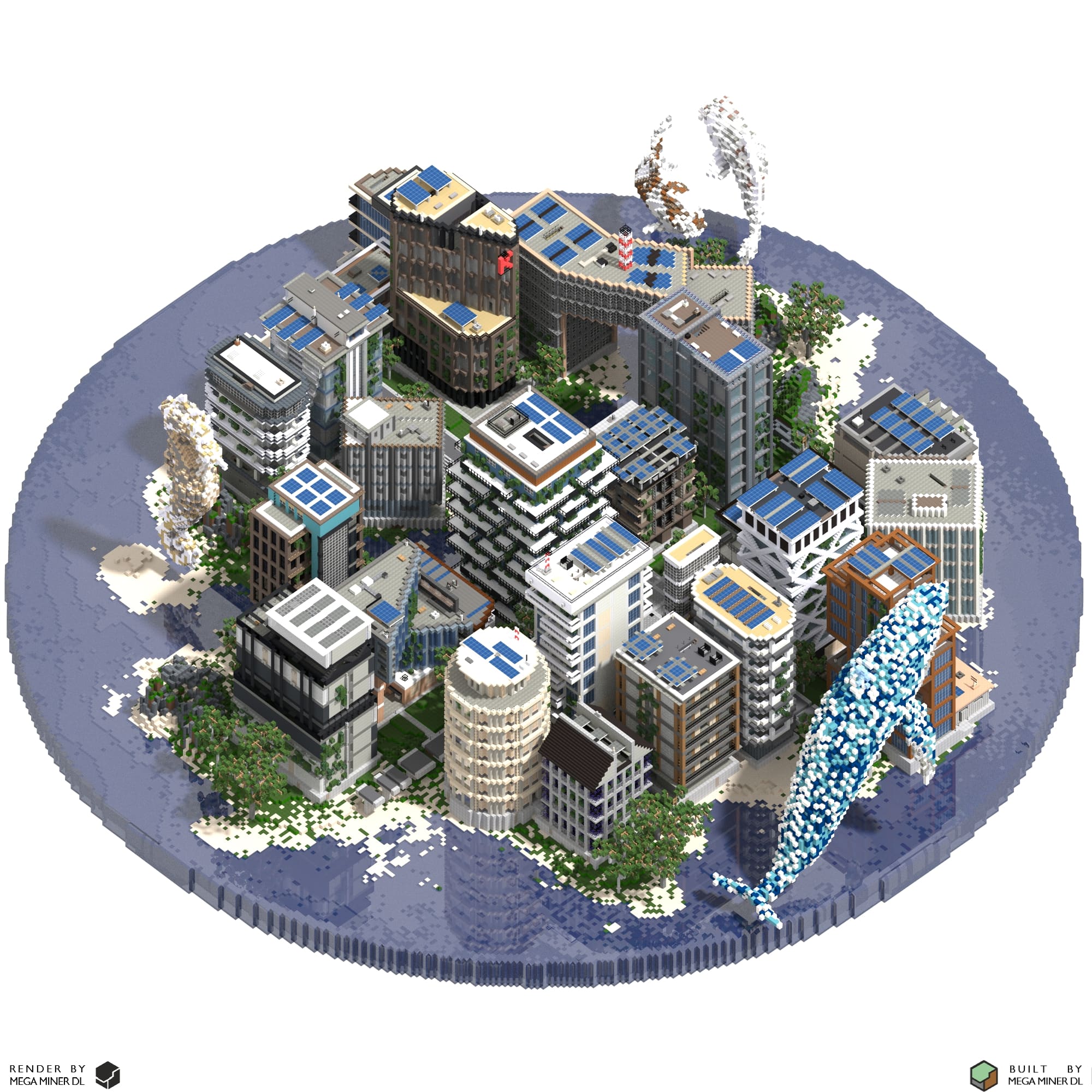 Render of sustainable city modern hub