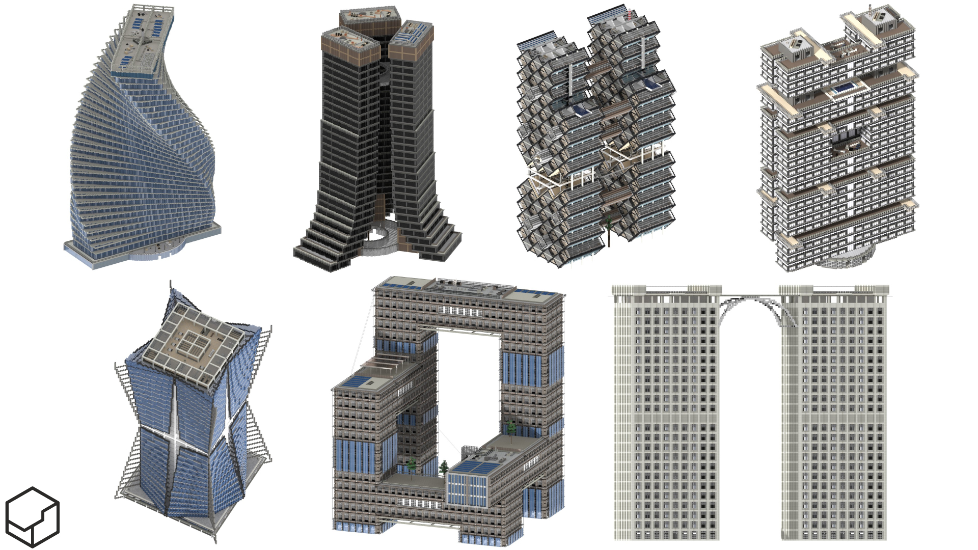 7 realistic skyscrapers clean build render