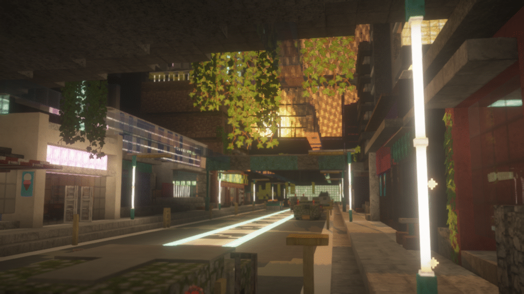 Screenshot cyberpunk city sunset alley