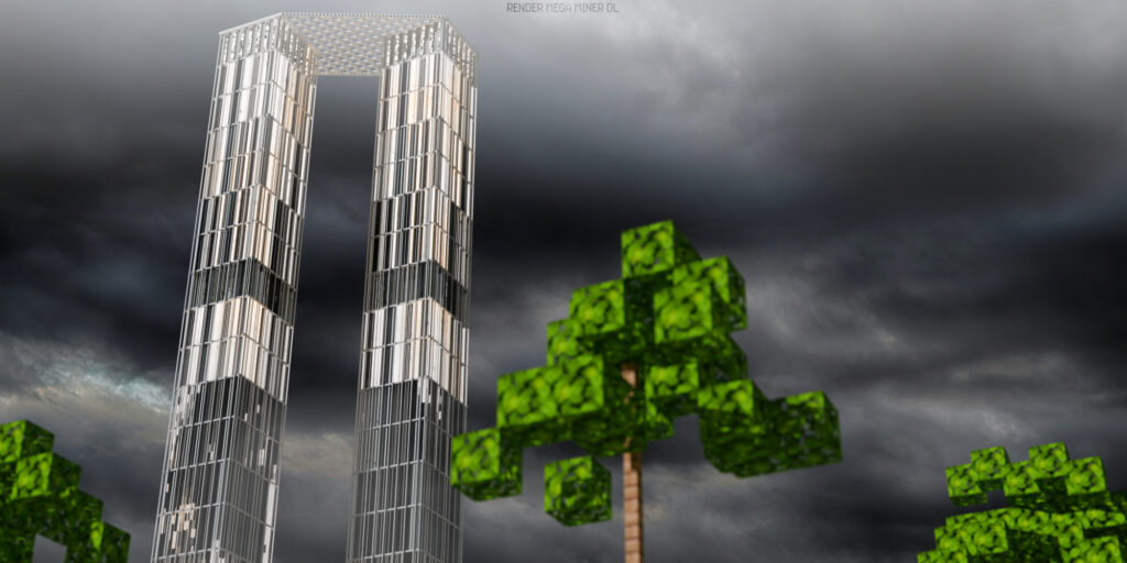 Render work double towers night view