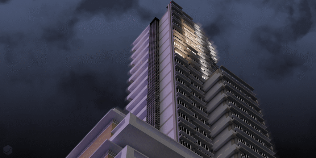 Portfolio render miami tower night looking up