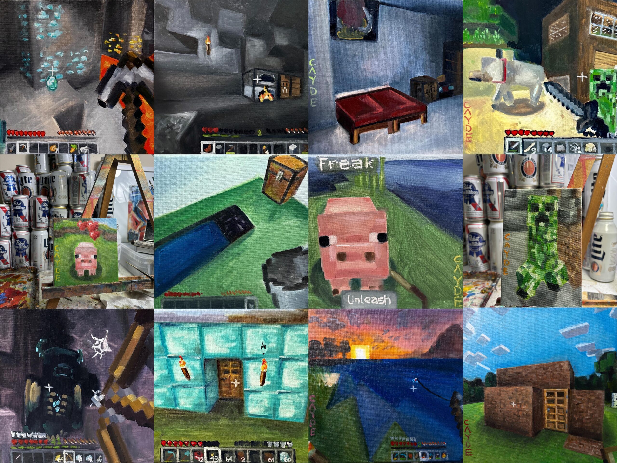 Collage of painted minecraft scenes by cayde