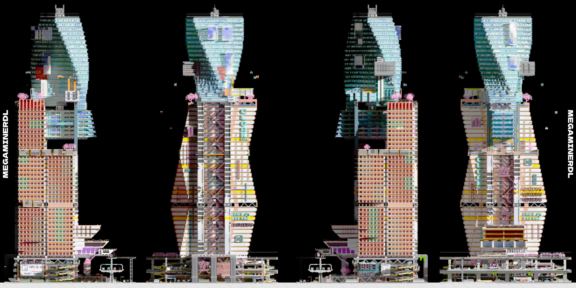 Portfolio render tower quasi cyberpunk twist skytrain
