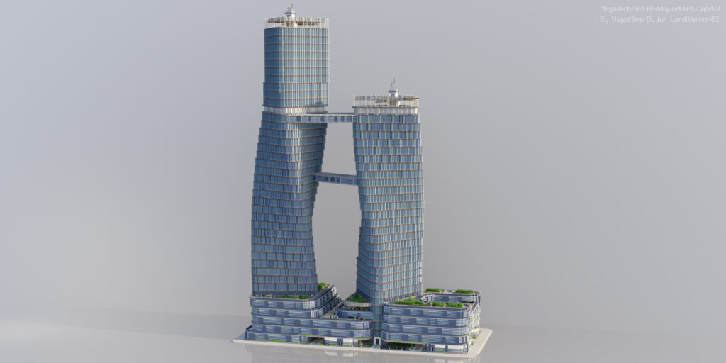 Portfolio render MegaTechnica realistic city twin towers day