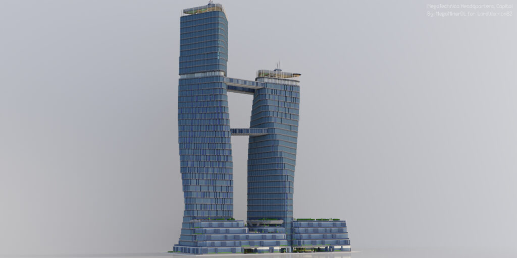 Portfolio render MegaTechnica realistic city twin towers day