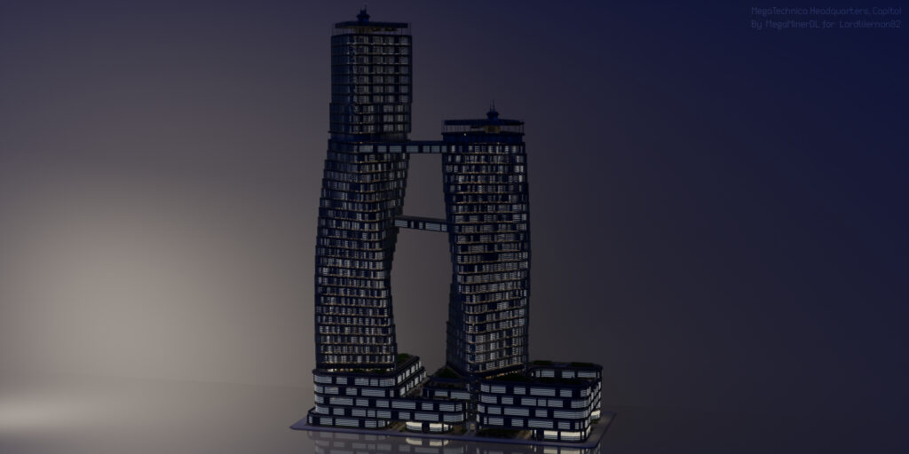 Portfolio render MegaTechnica realistic city twin towers night