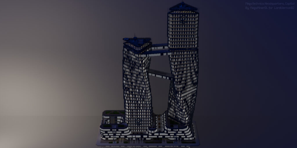Portfolio render MegaTechnica realistic city twin towers night
