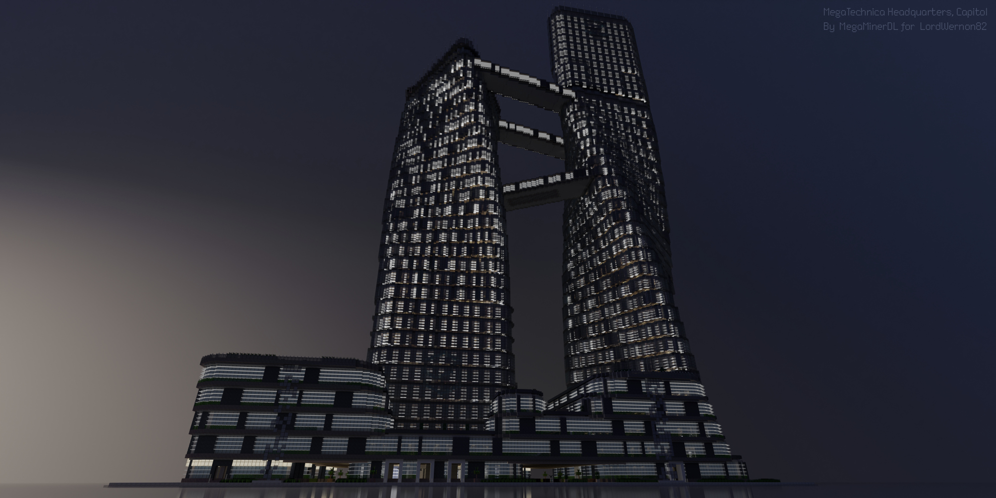 Portfolio render MegaTechnica realistic city twin towers night
