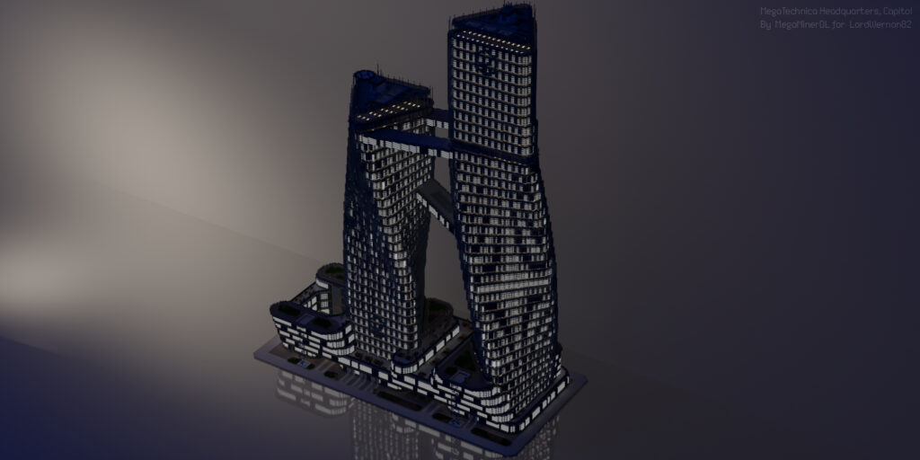 Portfolio render MegaTechnica realistic city twin towers night