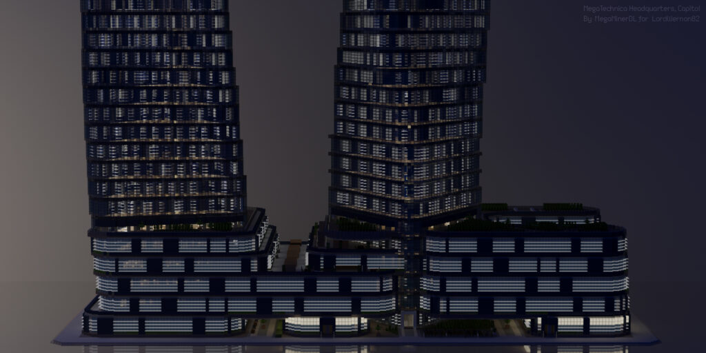 Portfolio render MegaTechnica realistic city twin towers night