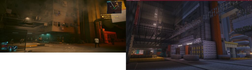 Cyberpunk2077 megabuilding game screen comparison