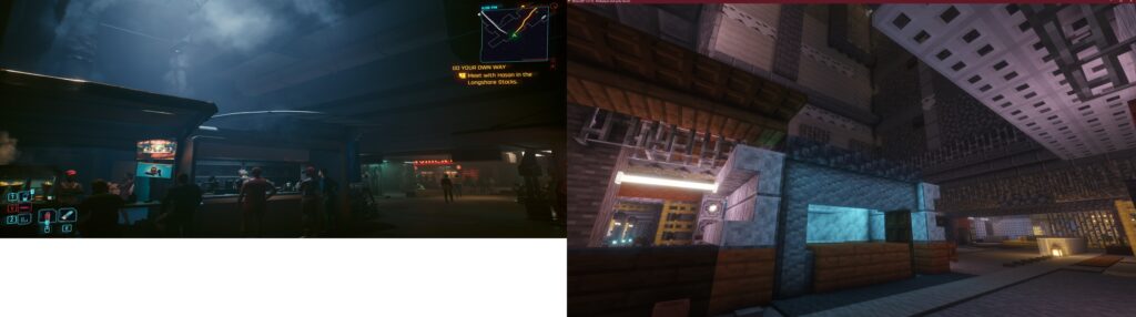 Cyberpunk2077 megabuilding game screen comparison