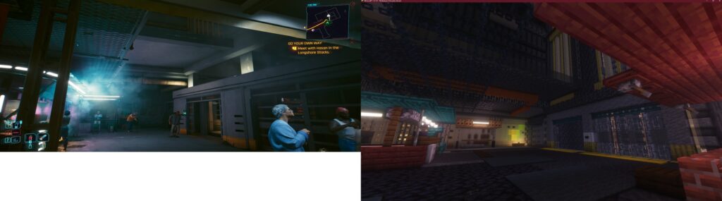 Cyberpunk2077 megabuilding game screen comparison